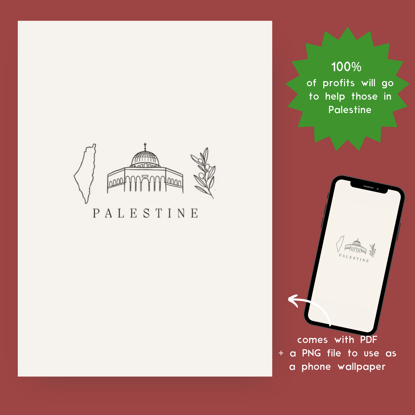 Minimal Palestine Charity Poster and Wallpaper (digital)