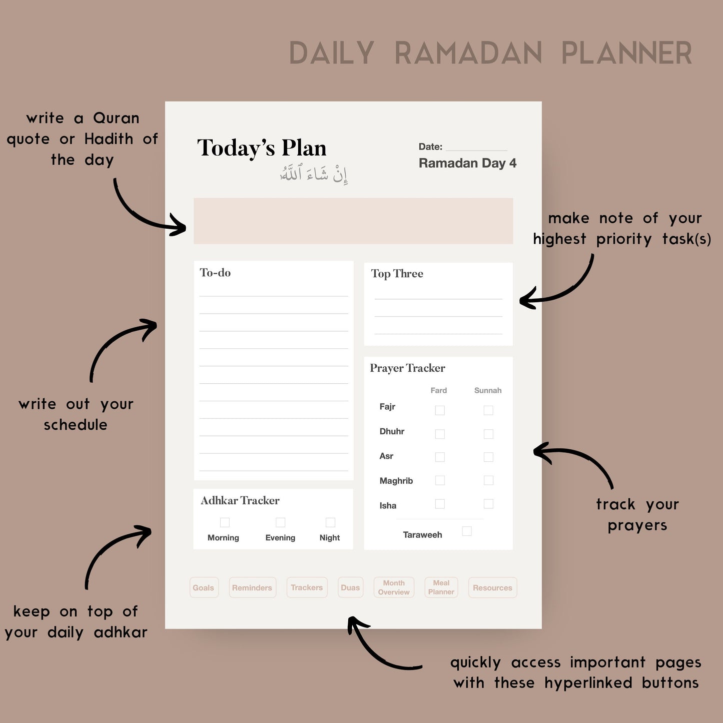 Digital Ramadan Planner *with hyperlinks* + BONUS Quran journalling template! (neutral v1), Ramadan 2023 digital download || Mon Makes