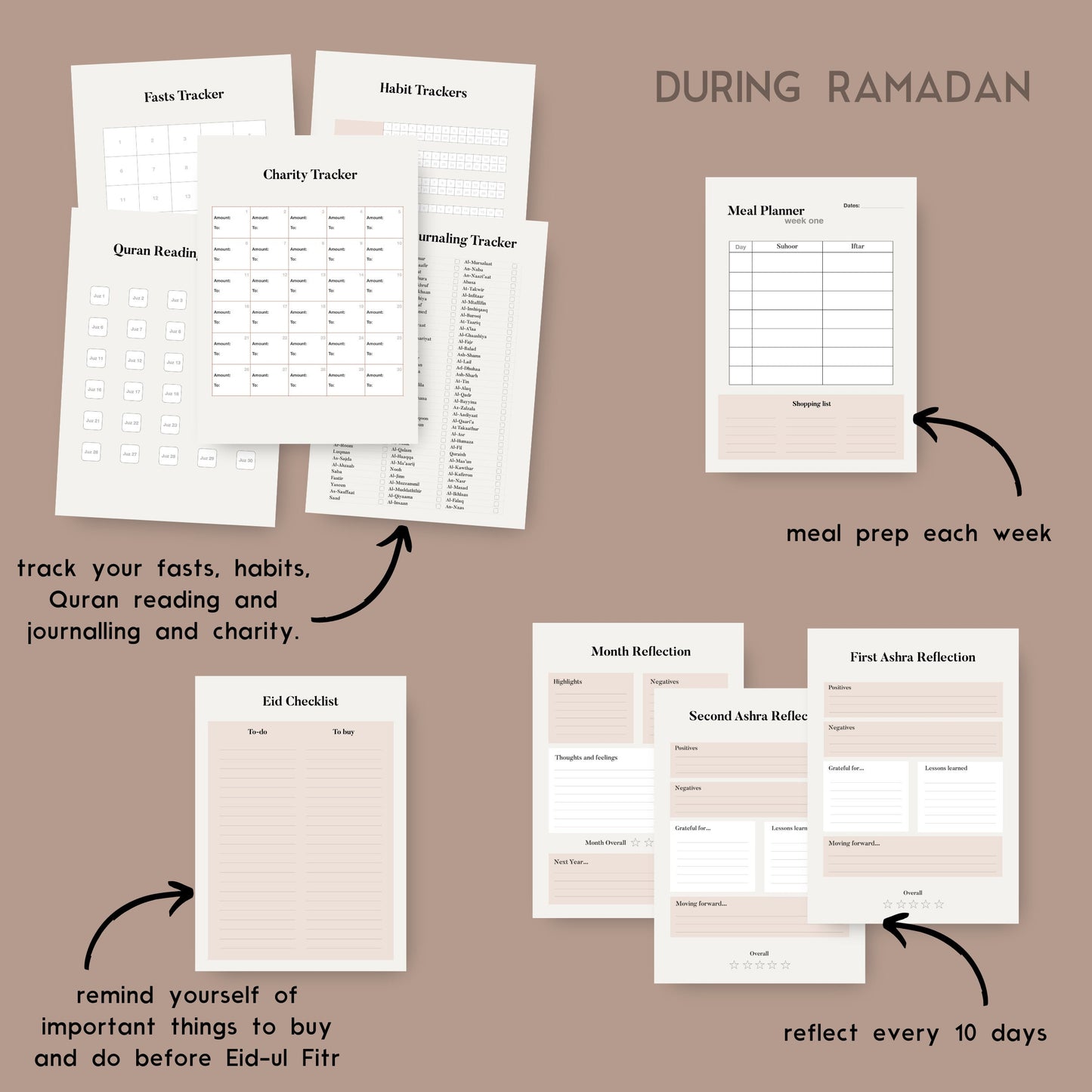 Digital Ramadan Planner *with hyperlinks* + BONUS Quran journalling template! (neutral v1), Ramadan 2023 digital download || Mon Makes