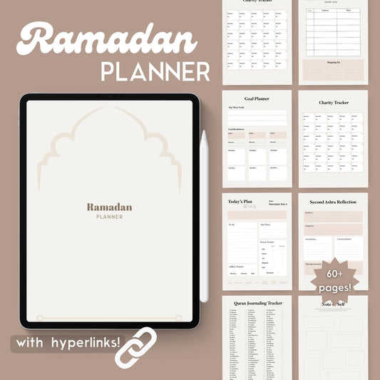 Digital Ramadan Planner *with hyperlinks* + BONUS Quran journalling template! (neutral v1), Ramadan 2023 digital download || Mon Makes