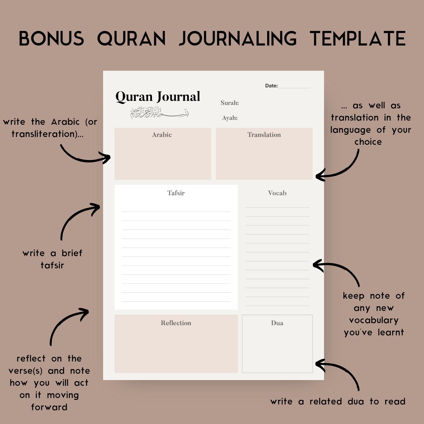 Digital Ramadan Planner *with hyperlinks* + BONUS Quran journalling template! (neutral v1), Ramadan 2023 digital download || Mon Makes