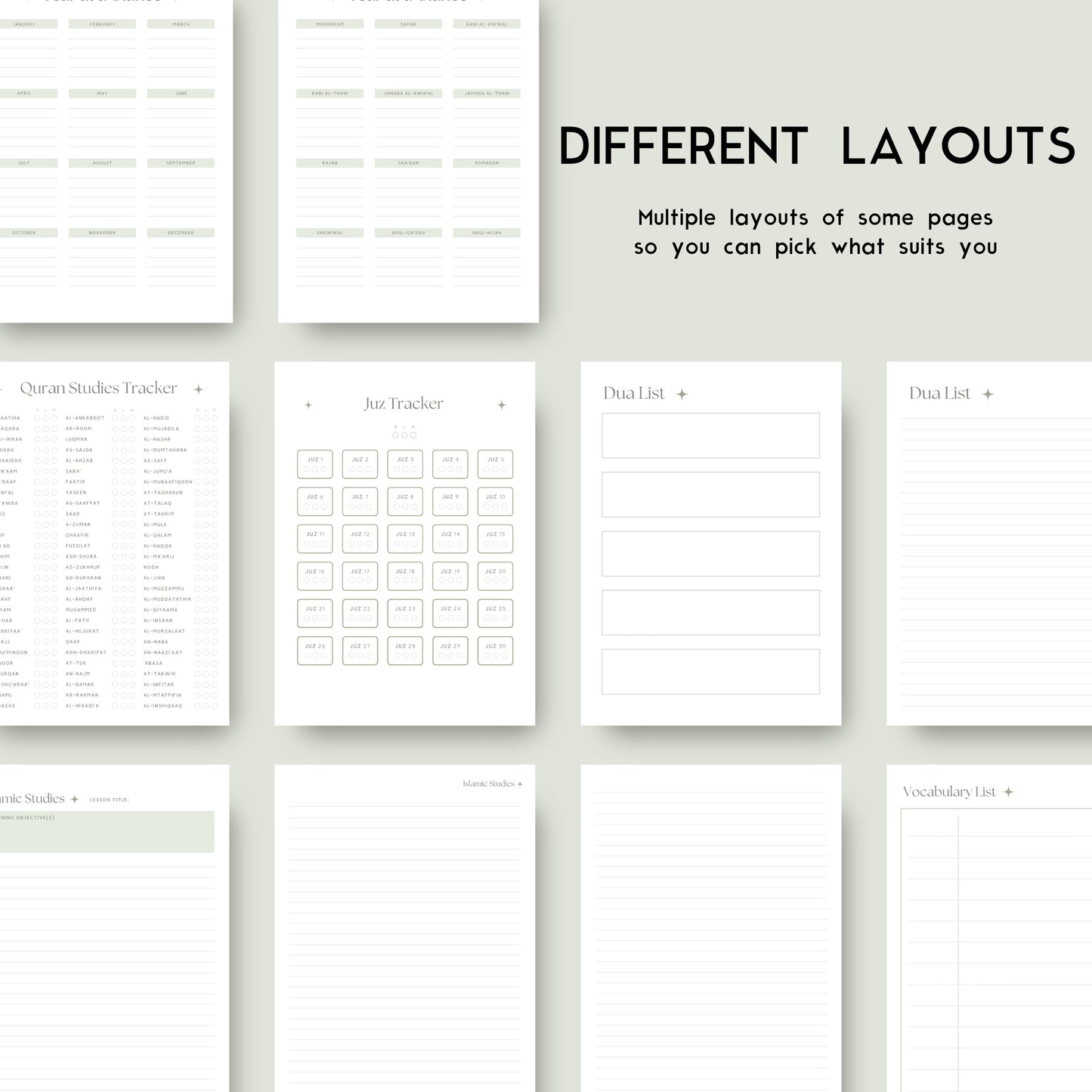 Comprehensive Islamic Study Planners/Templates Bundle in Green (digital)