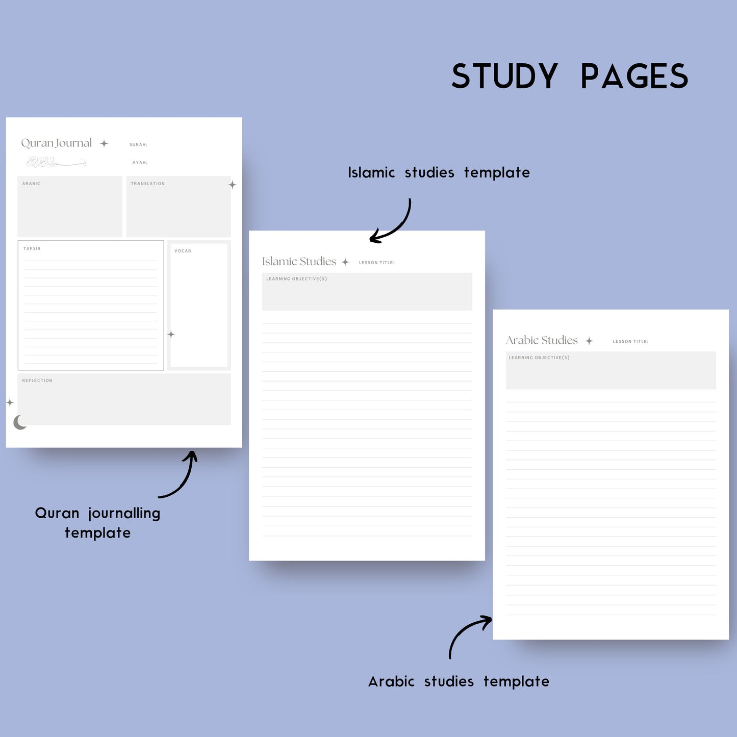 Comprehensive Islamic Study Planner/Template Bundle in Grey (digital)