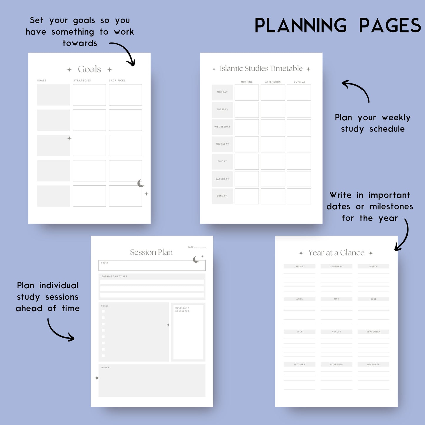 Comprehensive Islamic Study Planner/Template Bundle in Grey (digital)