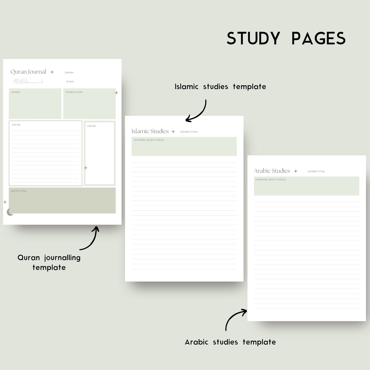 Comprehensive Islamic Study Planners/Templates Bundle in Green (digital)