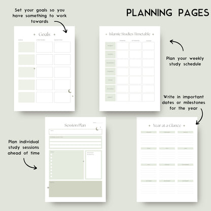 Comprehensive Islamic Study Planners/Templates Bundle in Green (digital)