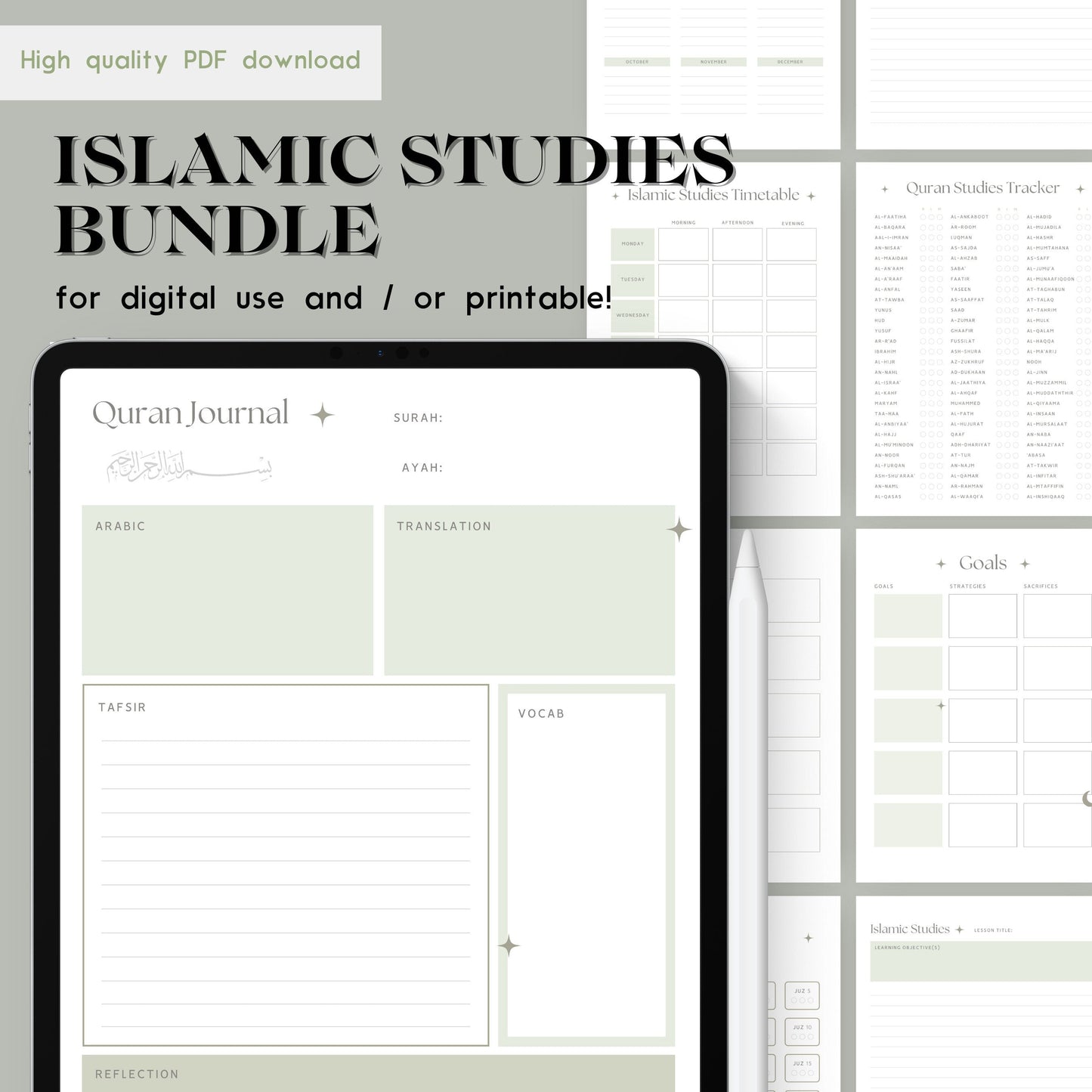 Comprehensive Islamic Study Planners/Templates Bundle in Green (digital)