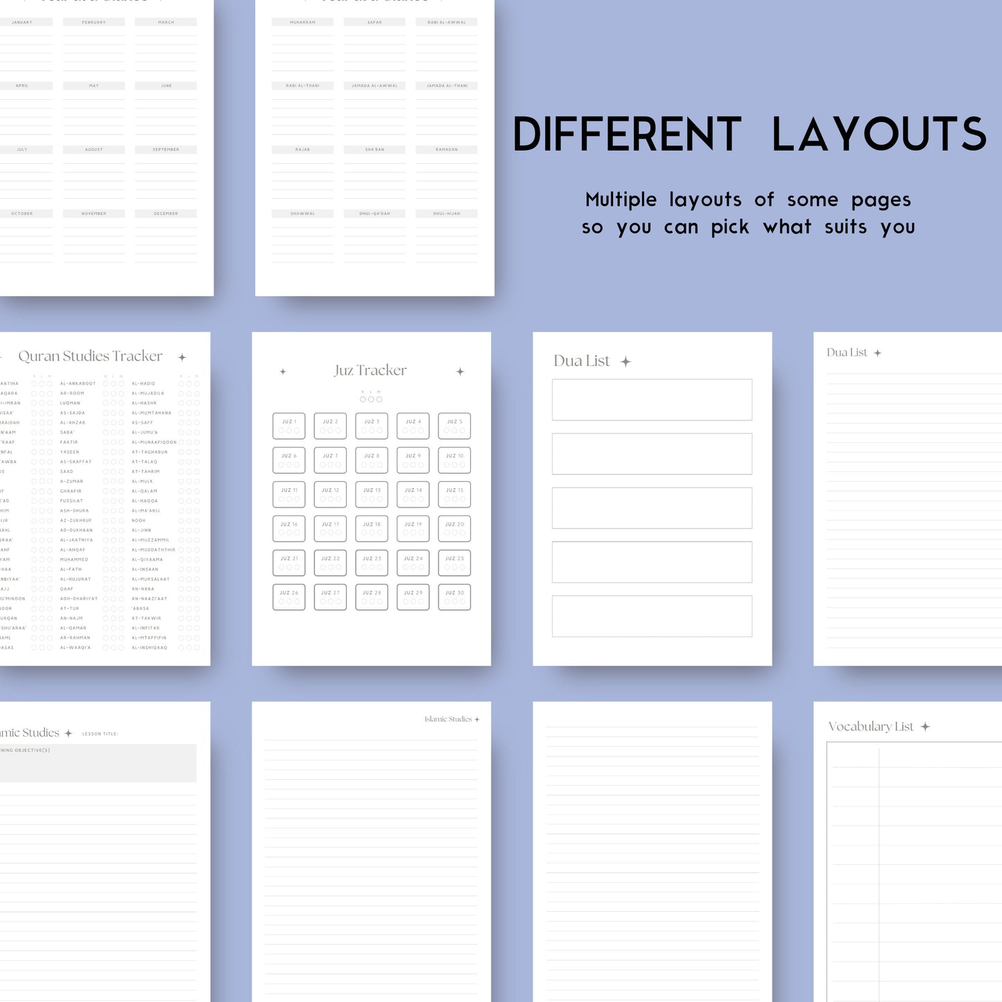 Comprehensive Islamic Study Planner/Template Bundle in Grey (digital)